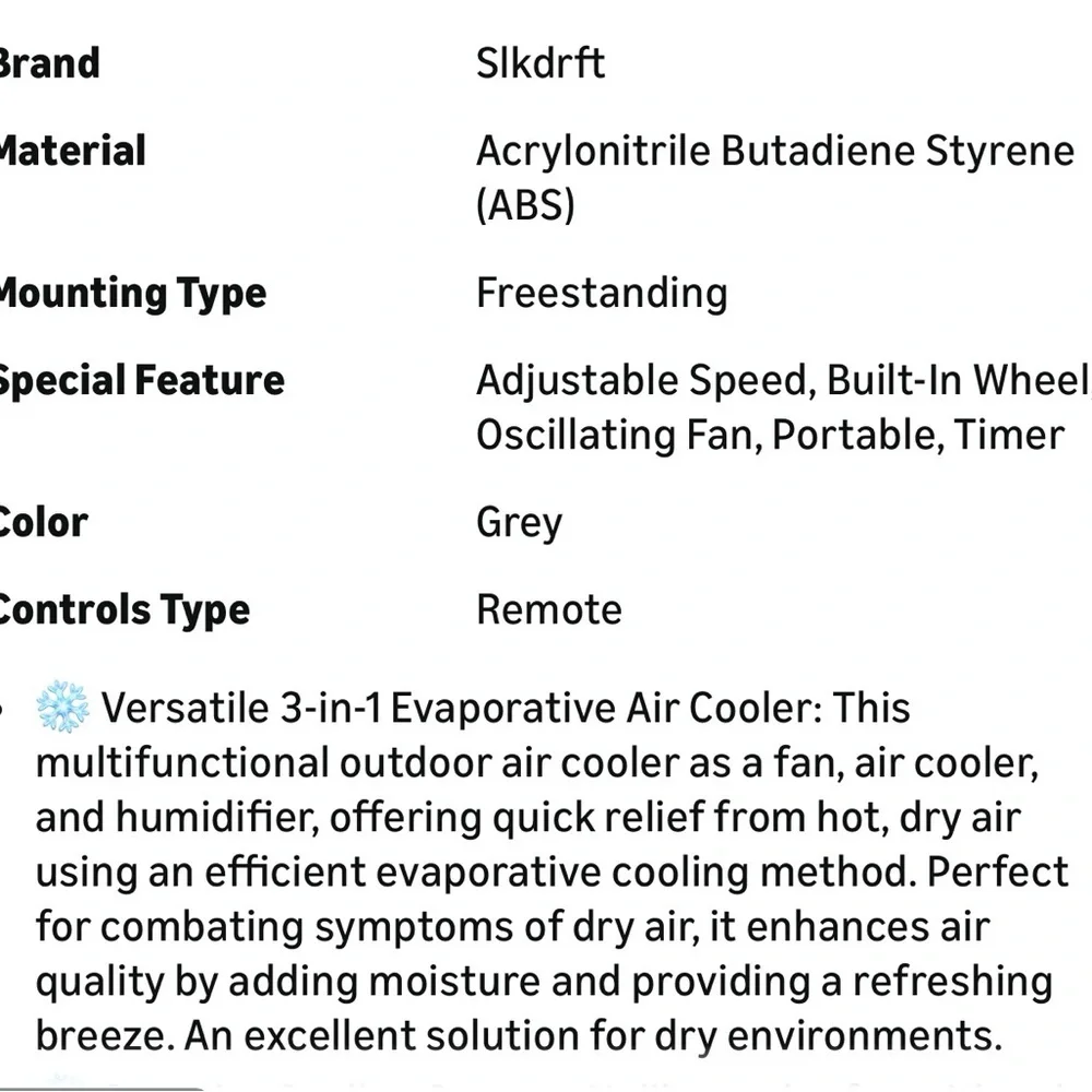 Portable Air Cooler with Control Panel - White - Picture 8 of 10